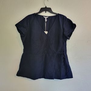 Bravissimo Navy Linen Blend Wrap Top size 14 US/18 UK